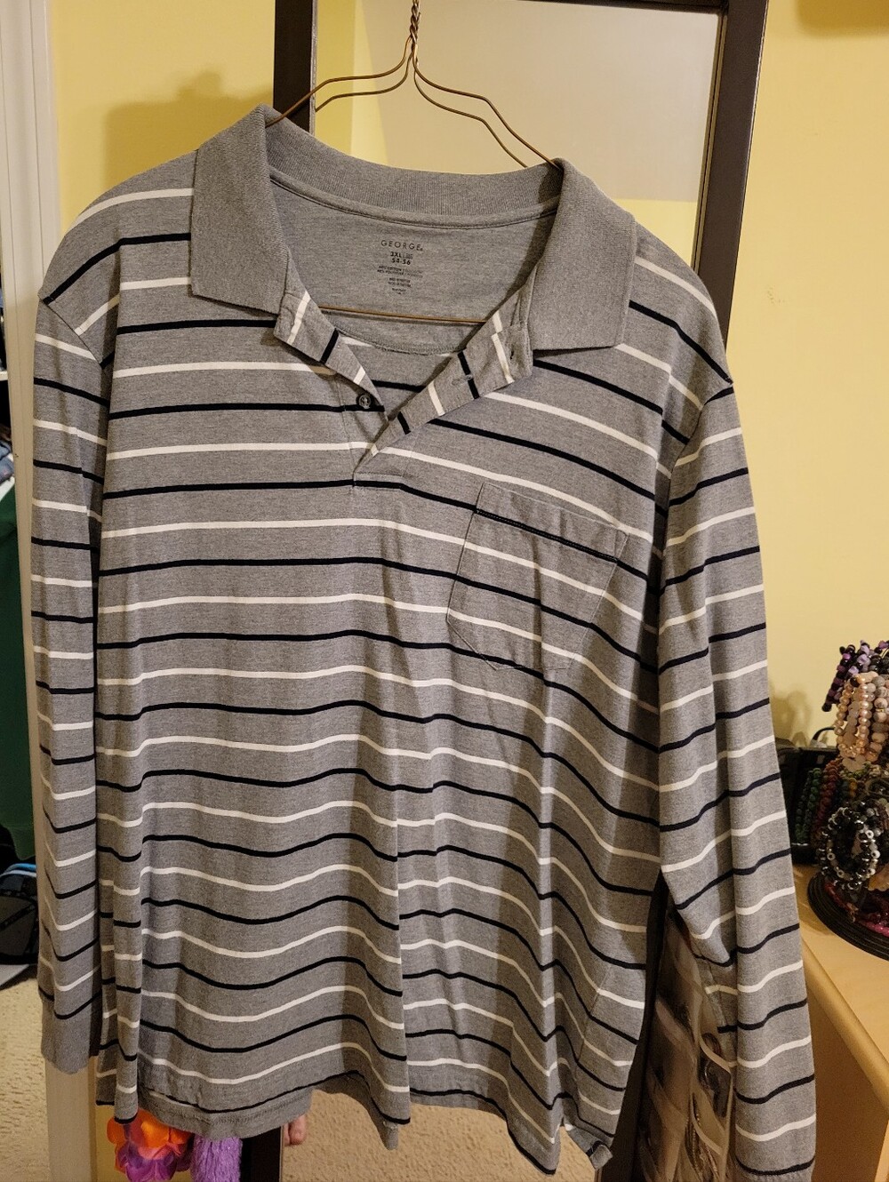Men's Long Sleeve Striped Polo Shirt - Gray 3xl